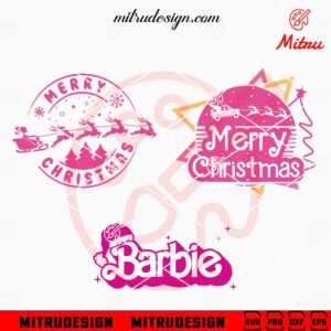 Barbie Merry Christmas Bundle SVG, Pink Girl Xmas SVG, PNG, DXF, EPS