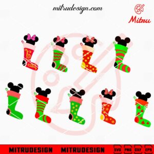 Christmas Socks Mickey Head Bundle SVG, PNG, DXF, EPS, Digital Download