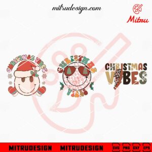 Christmas Vibes Bundle SVG, Smiley SVG, Retro Xmas SVG, PNG, DXF, EPS, Cricut