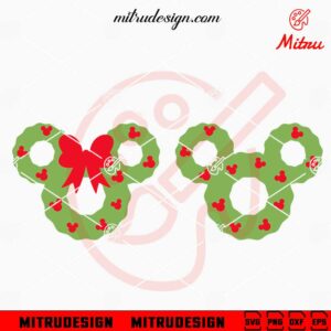 Christmas Wreath Mickey Minnie Ears SVG, Mickey Mouse Xmas Floral SVG, Digital Download