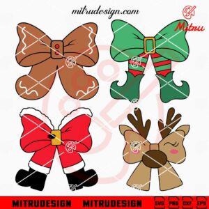 Coquette Bows Christmas Bundle SVG, Santa, Elf, Gingerbread, Reindeer Xmas SVG