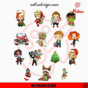 Cute Christmas Superheroes Clipart Bundle, Hulk, Spider Man, Thor Xmas PNG, Designs