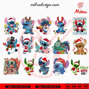 Cute Stitch Christmas Bundle SVG, Disney Stitch Xmas SVG, PNG, DXF, EPS, Designs