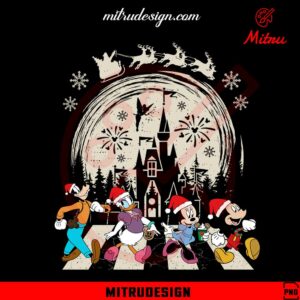 Disney Friends Christmas Abbey Road PNG, Mickey, Minnie, Donald Duck Santa Hat Walking PNG