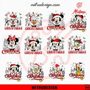 Disney Mickey Friends Christmas Bundle PNG, Cute Christmas Santa Hat PNG