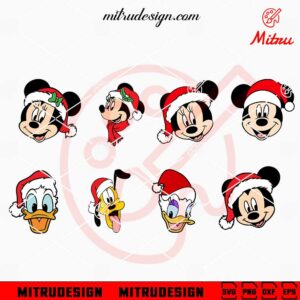 Disney Mickey Friends Head Santa Hat SVG, Minnie, Donald Daisy, Pluto Christmas SVG