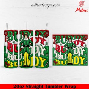 Elf Buddy 3D 20oz Skinny Tumbler Wrap PNG, Instant Digital Download