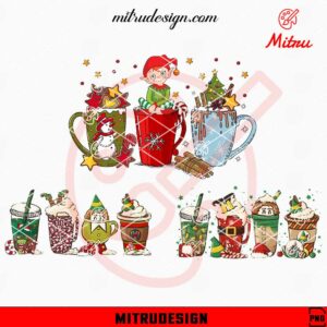 Elf Coffee Cups Bundle PNG, Cute Christmas Coffee PNG, Digital Download