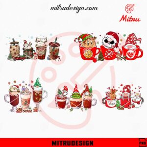 Gnomes Christmas Coffee Cups Bundle PNG, Instant Download