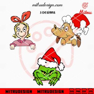 Grinch Cindy Lou And Max Peeking Bundle SVG, Grinch Christmas Characters SVG, PNG, Decals For Cars