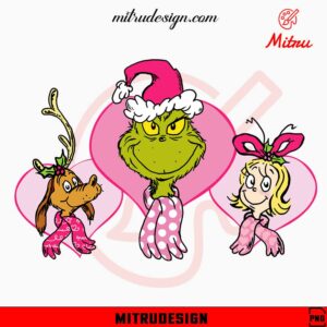 Grinch Cindy Lou And Max Pink Heart PNG, Cute Grinch Girl Christmas PNG, Sublimation