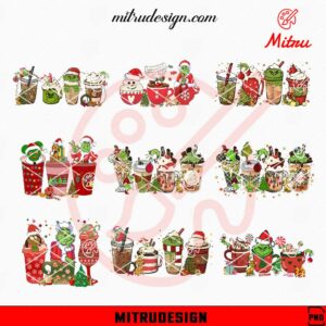 Grinch Coffee Cups Bundle PNG, Grinchmas Drink And Food PNG, Designs