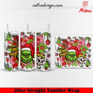 Grinch Friends Head Floral 3D 20oz Skinny Tumbler Wrap PNG, For Christmas