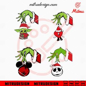 Grinch Hand Holding Ornament Bundle SVG, Merry Grinchmas SVG, PNG, DXF, EPS, Cut Files