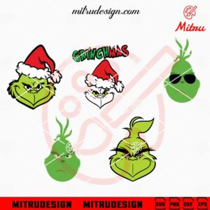 Grinch Head Bundle SVG, PNG, DXF, EPS, Digital Files