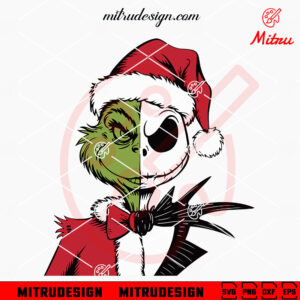 Grinch And Jack Skellington Face SVG, Christmas Characters SVG, Jack Santa Hat SVG