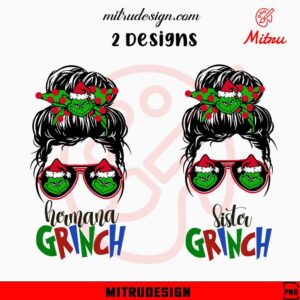 Grinch Messy Bun Hair PNG, Mama Grinch PNG, Digital Download