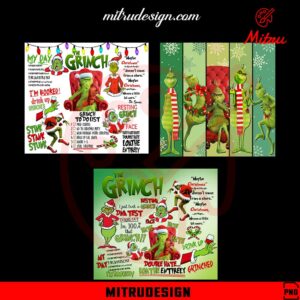 Grinch Pattern Bundle PNG, Funny Grinch Sayings PNG, Clip Art