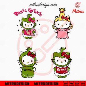 Hello Kitty Grinch Bundle SVG, Kitty Cindy Lou Who SVG, PNG, DXF, EPS, Cricut