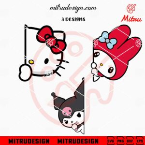 Hello Kitty Kuromi My Melody Peeking Bundle SVG, Funny Sanrio Friends SVG, PNG, For Car Decal