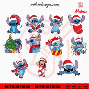 Lilo And Stitch Christmas Bundle SVG, Stitch Cartoon Santa Hat SVG, PNG, DXF, EPS