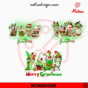 Merry Grinchmas Coffee Cups Bundle PNG, Coffee Lover Christmas Grinch PNG, For Shirt