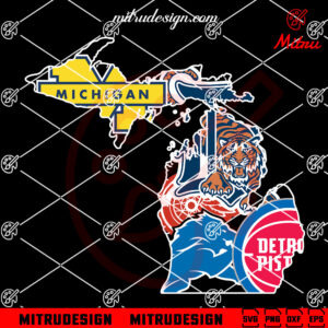 Michigan Map Sports Teams SVG, Detroit Tigers, Lions, Wolverines SVG, Cricut Files