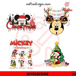 Mickey Christmas Bundle PNG, Disney Mouse Head Reindeer Xmas PNG, Sublimation