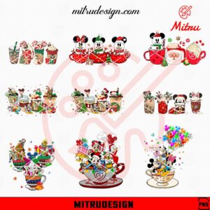 Mickey Friends Christmas Coffee Cups Bundle PNG, Disney Xmas Latte Coffee Lovers PNG, Files