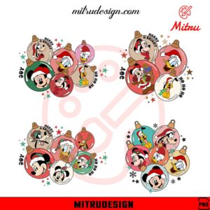 Mickey Friends Christmas Ornaments Bundle PNG, Retro Xmas Ornament PNG, Files