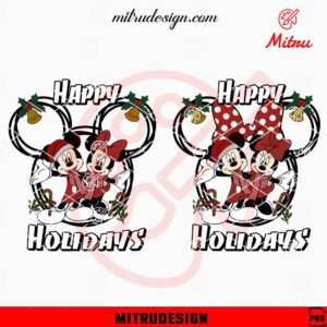 Mickey Minnie Christmas Happy Holidays PNG, For Couple Shirt