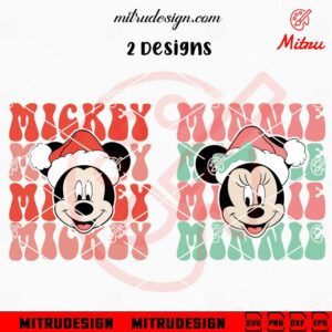 Mickey Minnie Santa Hat Retro SVG, Cute Mickey Christmas SVG, PNG, DXF, EPS