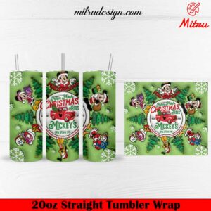 Mickey's Farm Fresh Christmas Tree 3D 20oz Skinny Tumbler Wrap PNG, Sublimation Design