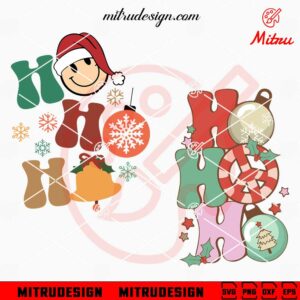 Retro HoHoHo Christmas SVG, Santa Smiley SVG, Ornament SVG, Sublimation Files