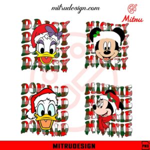 Retro Wavy Mickey Friends Buffalo Plaid PNG, Disney Cartoon Santa Hat PNG, Instant Download