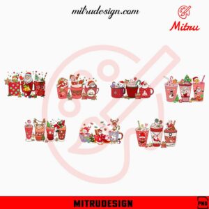 Santa Claus Coffee Cups Bundle PNG, Christmas Coffee Drink PNG, Sublimation Design