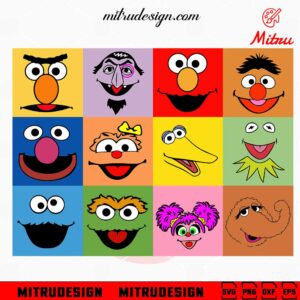 Sesame Street Face Bundle SVG, Elmo, Abby Cadabby, Oscar The Grouch SVG