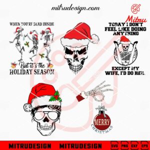 Skeleton Christmas Bundle SVG, Skull Santa Hat Xmas SVG, PNG, DXF, EPS, Cricut