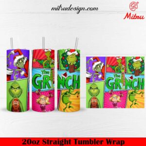 The Grinch Cartoon 20oz Skinny Tumbler Wrap PNG, Designs