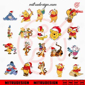 Winnie The Pooh Friends Christmas Bundle SVG, Pooh Santa Hat SVG, PNG, DXF, EPS, Files