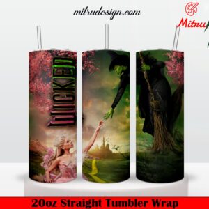 Glinda And Elphaba Wicked 20oz Skinny Tumbler Wrap PNG, Sublimation