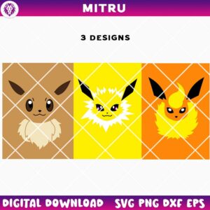 Eevee Pokemon Face SVG PNG, Flareon SVG, Jolteon SVG