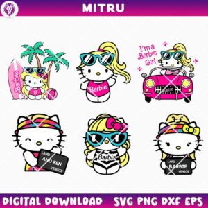 Hello Kitty Barbie SVG PNG Bundle, Pink Baby Girl SVG, Cute Kitty SVG