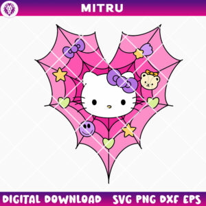 Hello Kitty Spider Web SVG PNG, Cute Kitty White Halloween SVG For Cricut