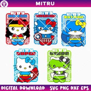 Hello Kitty Superhero SVG PNG Bundle, Kitty Woman SVG, Batman SVG