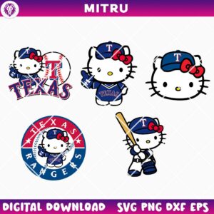 Hello Kitty Texas Rangers SVG PNG Bundle, Cute Rangers Baseball SVG, Texas MLB Team SVG