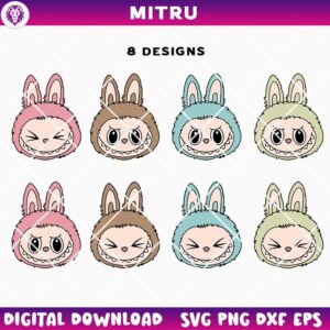 Labubu Face SVG PNG Bundle, Labubu Monster SVG Cut Files