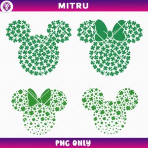 Mickey And Minnie Head Clover Leaf PNG Bundle, Mouse Ears Shamrock PNG, Disney Saint Patrick PNG