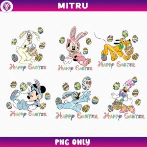 Mickey Cartoon Characters Happy Easter PNG Bundle, Disney Easter Egg Hunt PNG