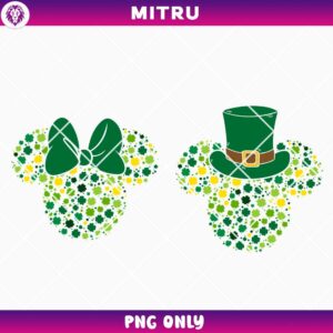 Mickey Minnie Mouse Head Clover PNG, Cute St Patricks Day Disney PNG